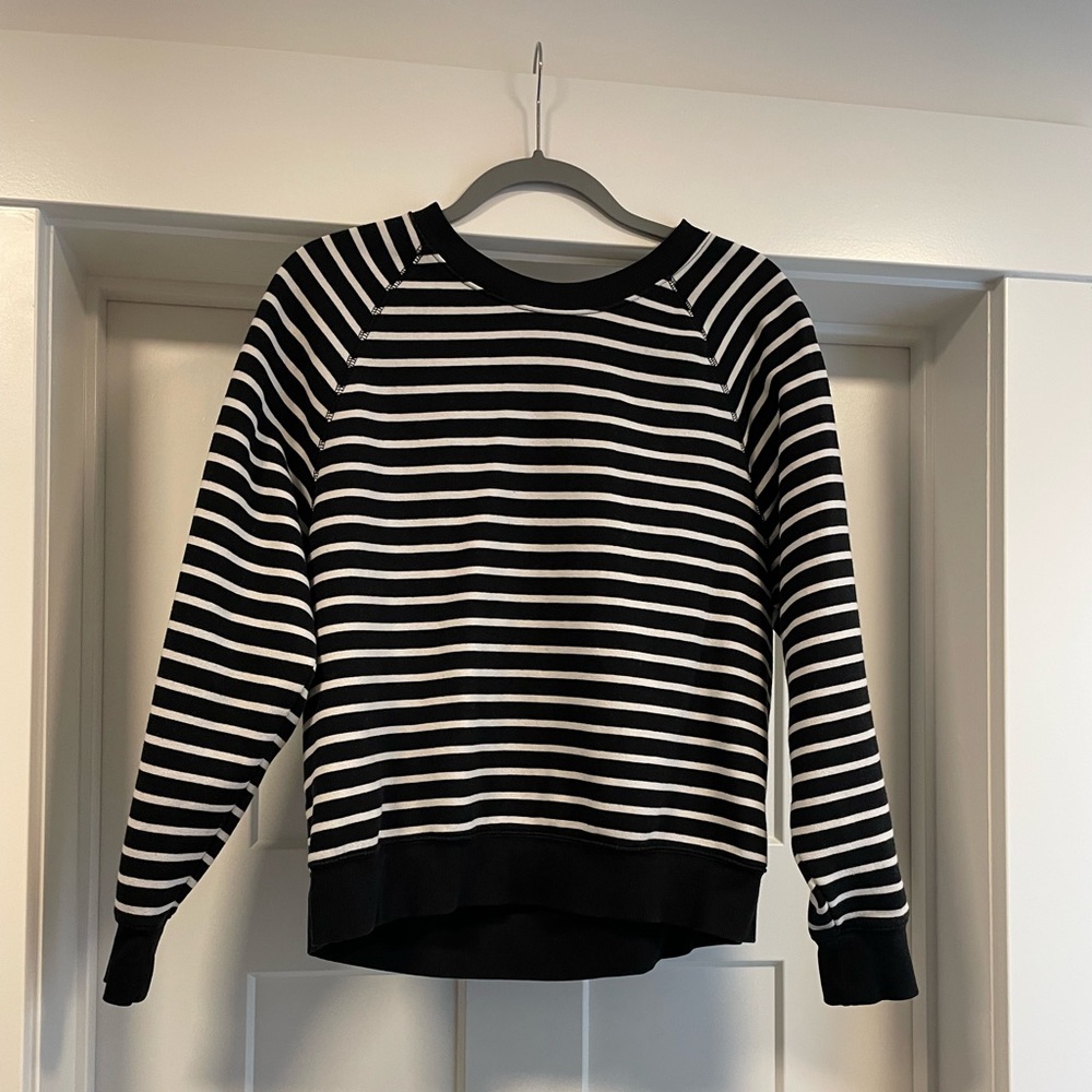 Black and white striped crewneck sweatshirt